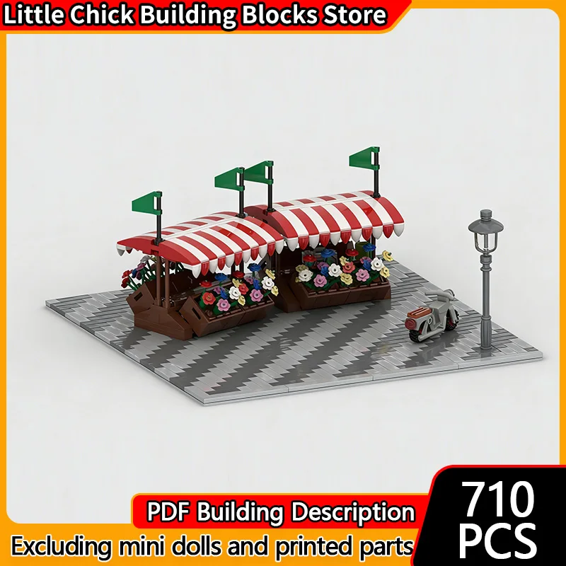 

City Street View Model MOC Building Bricks Flower Stall In The Market Modular Technology Children Holiday Gift Assemble Toy Suit