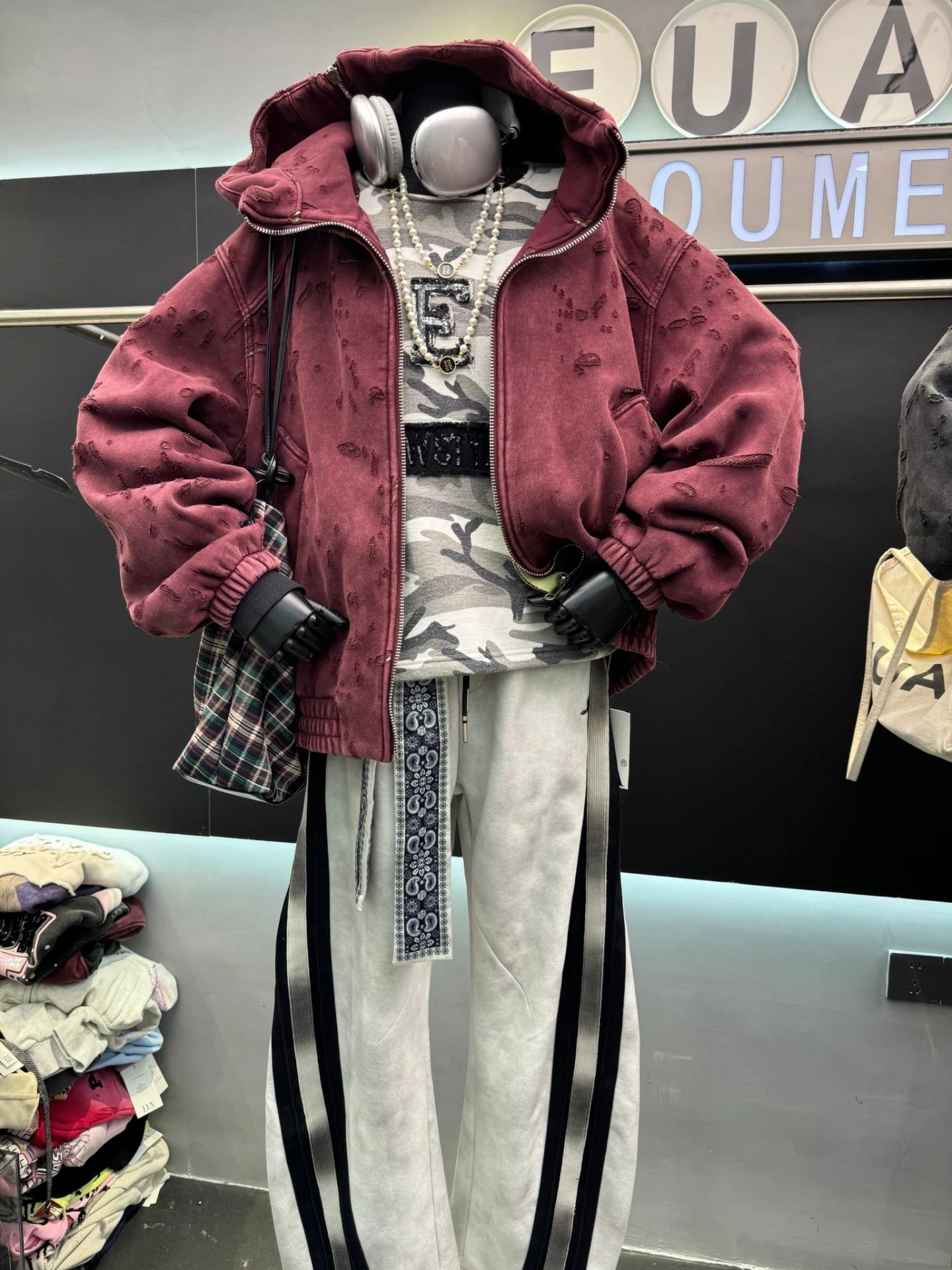 

American Retro Washed Cotton Zipper Cardigan Autumn Winter Oversized High Street Fleece Hooded Sweatshirt Jacket for Women