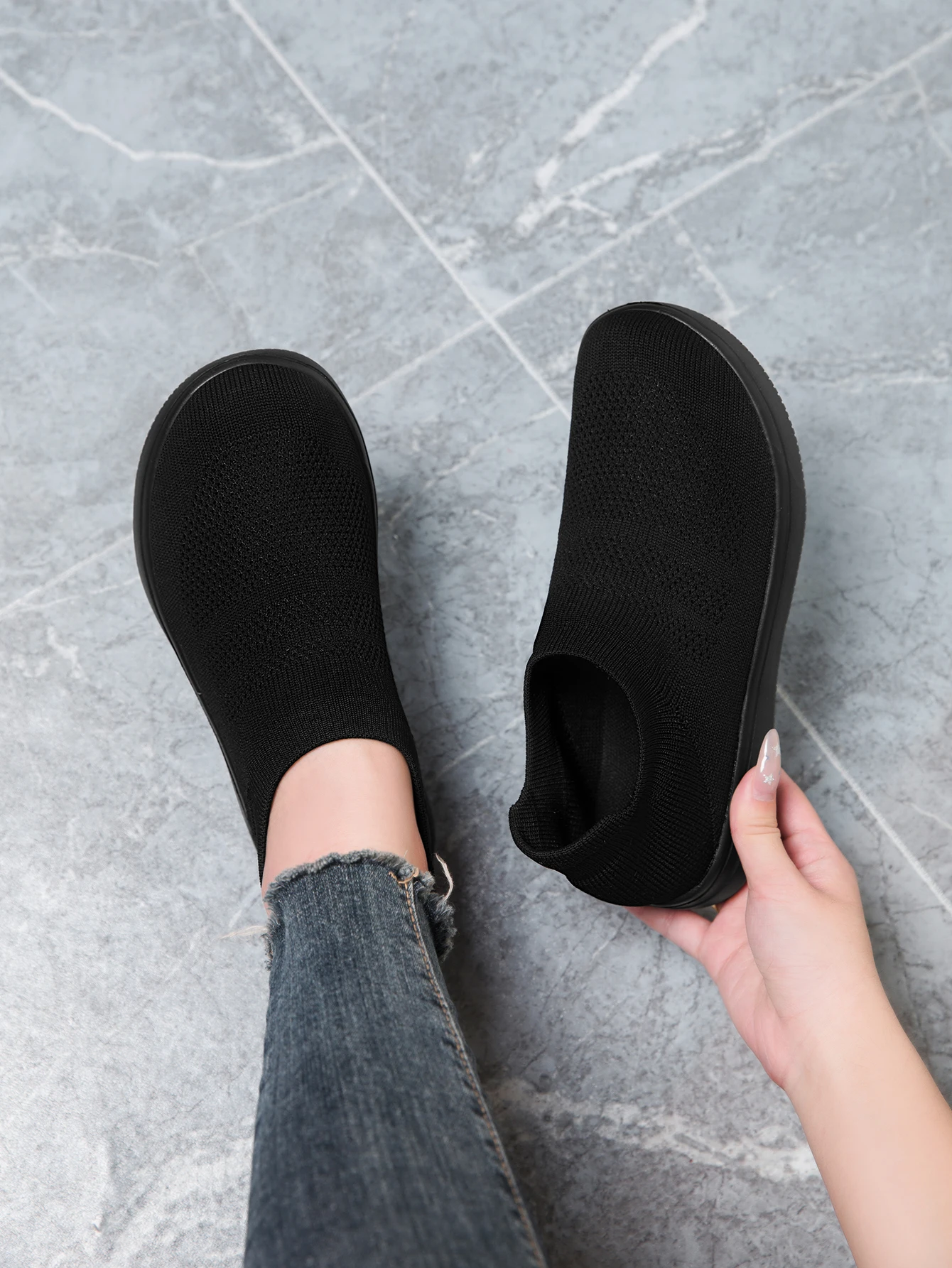 Damen-Socken-Sneaker, Slip-On, atmungsaktive Flying-Knit-Schuhe, weich, rutschfest, leicht, flache Walking-Loafer, Damen-Büro- und Alltagsschuhe – Detail 10