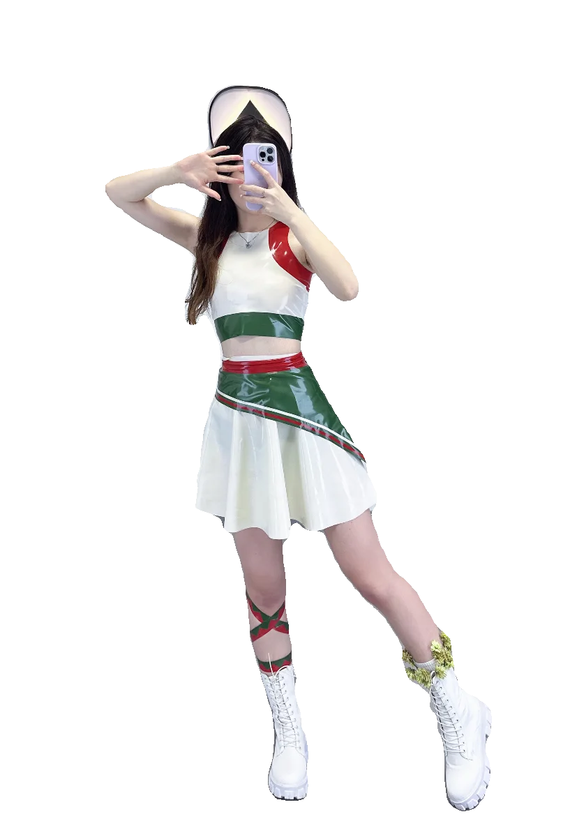 

Latex Baseball Suit Vest Skirt Set Latex Wrap Hip Skirt Women Dress Erotic Below Bodysuit Glossy Shaping Latex Lingerie Set