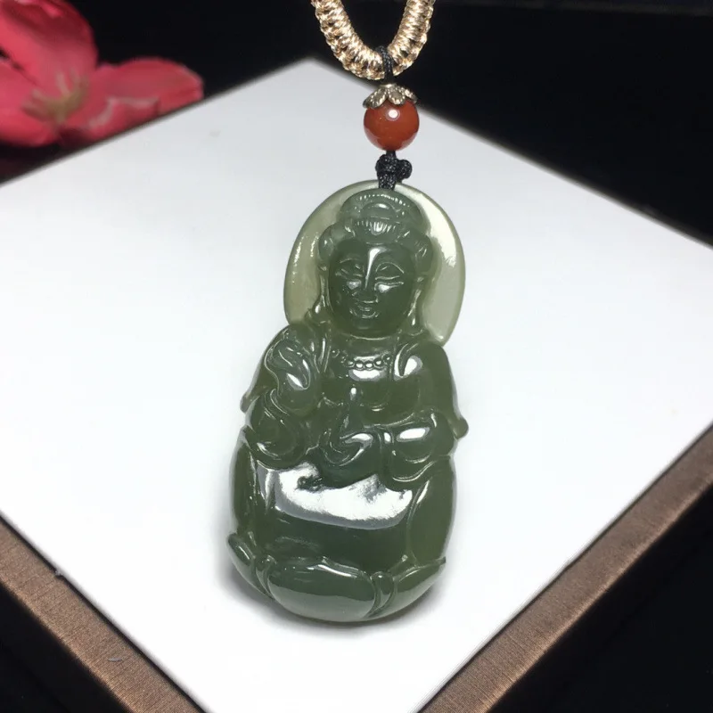 Natural Hetian Jade Guanyin Pendant Necklace, New Style, Fashionable And Versatile