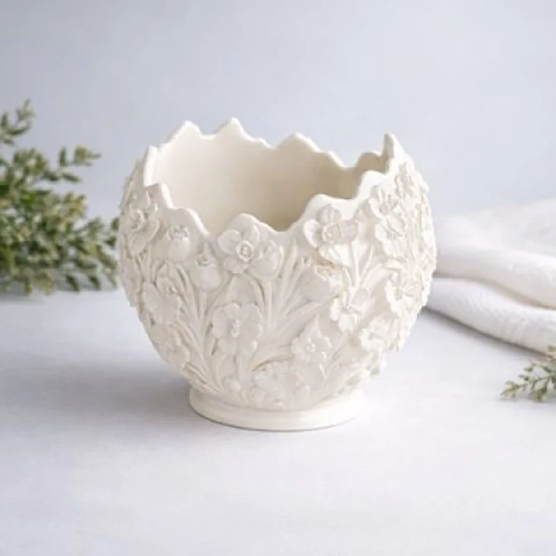 3D Printed Spring Floral Egg Shaped Vase White Embossed Lace Vintage European Style Flower Pot Home Decor