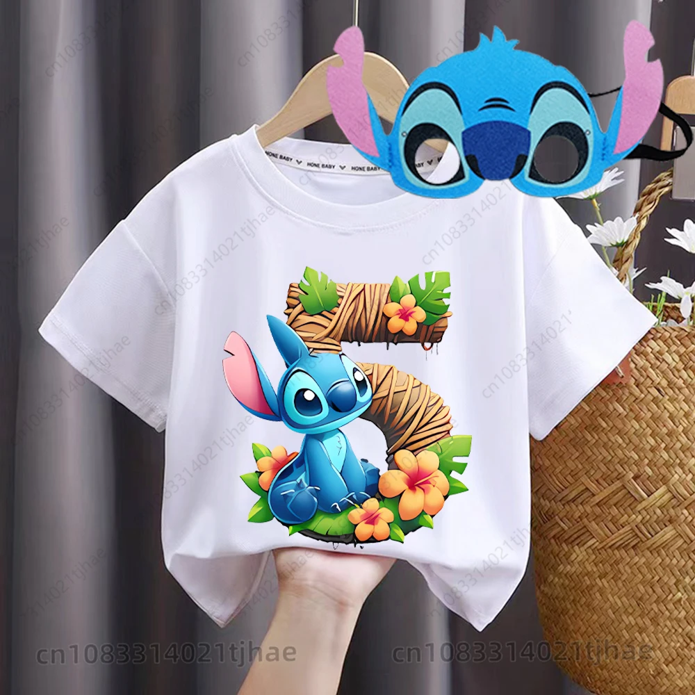 

Футболки Disney Lilo Stitch для детей 0-9 Number Birthday Party Футболки для малышей Футболки для мальчиков Футболки для девочек Топы Футболки