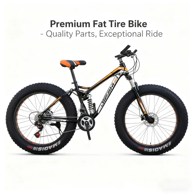 

Adult Black And Orange Hollow out Mountain Bike Large Tire Dual Shock Absorption Off-Road Beach4.0 Variable Speed Bicycle