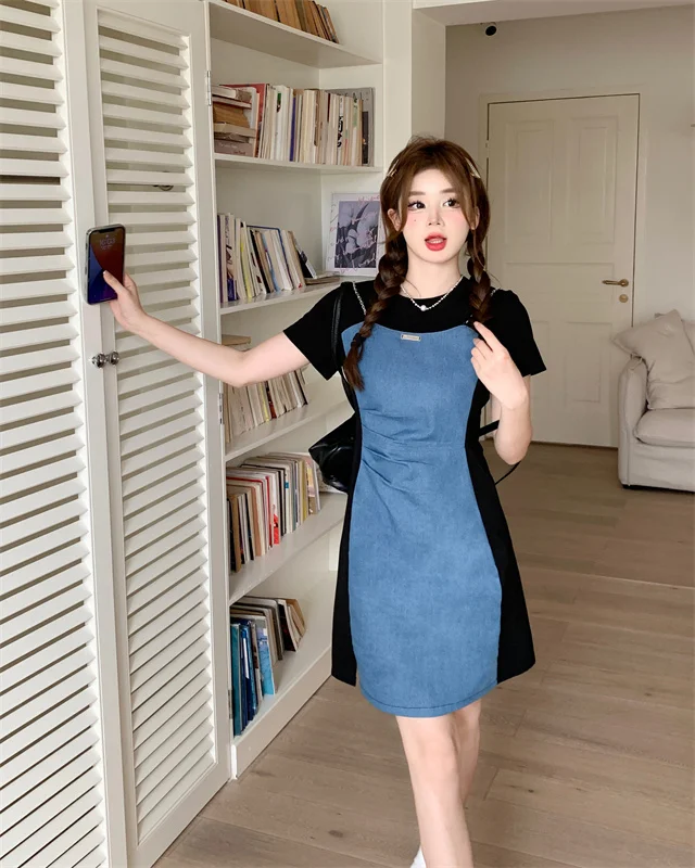 Vestidos de manga curta feminino quinceanera azul outono veludo bezerro-comprimento lapela bordas em camadas ajuste regular rural all-match chique