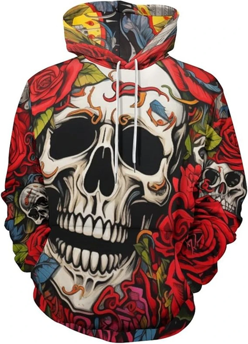 

3D Creative Skull Print Men's Hoodie Rock And Roll Hip Hop Street Long Sleeve Top Fashion Cool Autumn Winter Comfortable Clothes