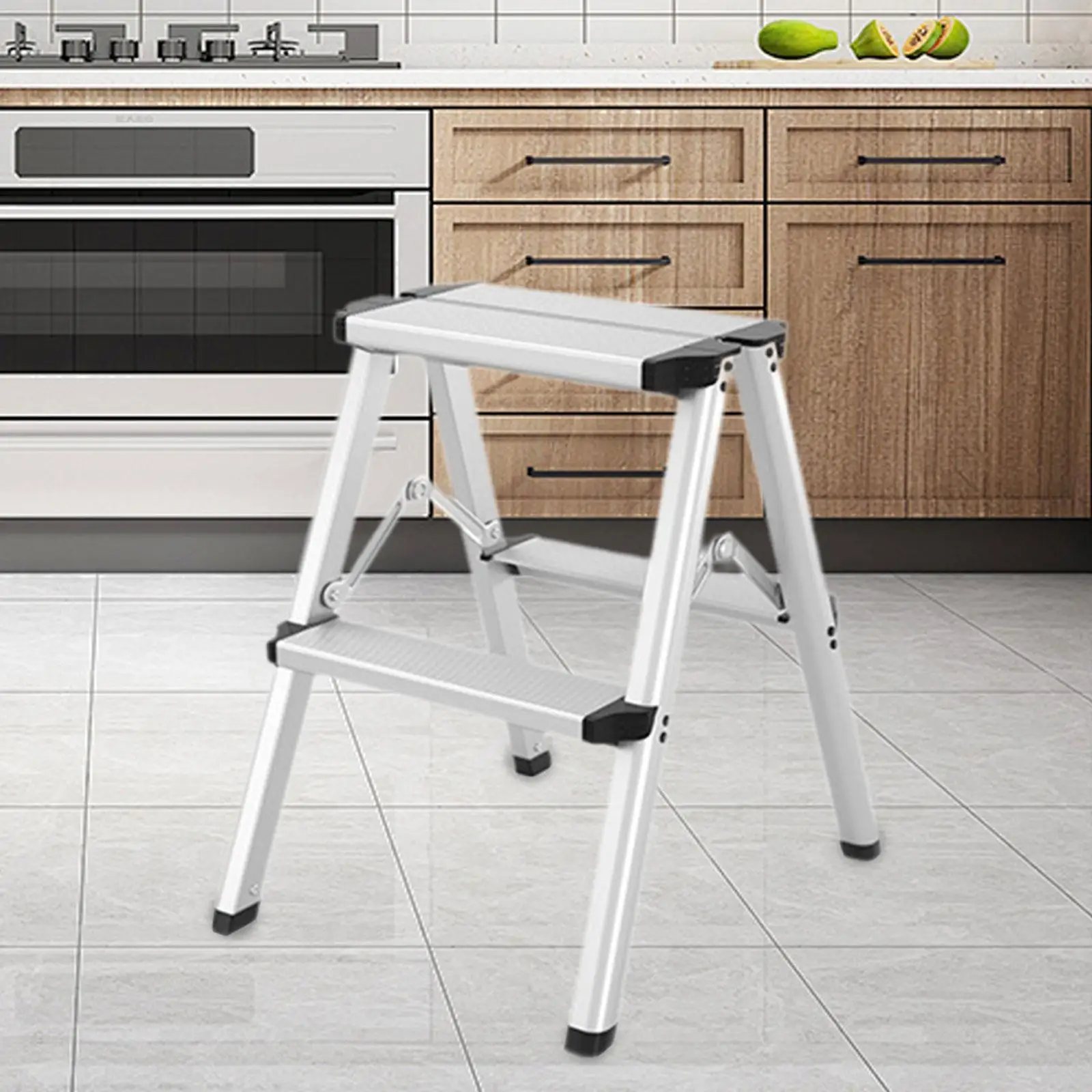 Folding Step Ladder Multiuse Strong Load Bearing Sturdy Metal Ladder Stool for Library Kitchen Store Household Work Factories