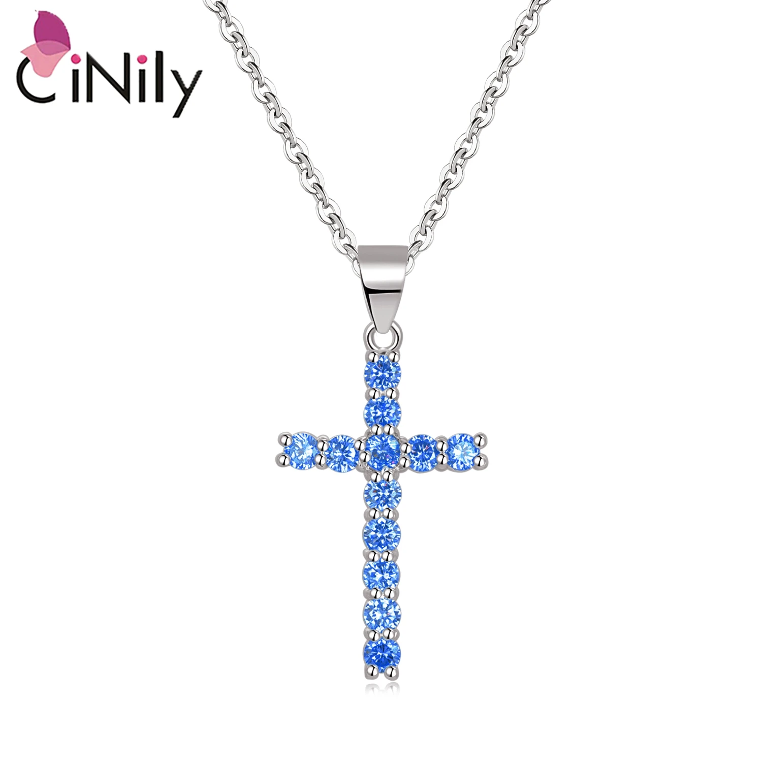 CiNily Multicolor Cubic Zirconia Silver Plated Wholesale Hot Sell Cross for Women Jewelry Party Gift  Pendant 1 1/4