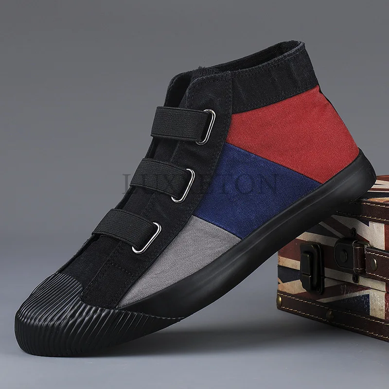 Men Vulcanized Shoes Spring Canvas Casual Lightweight Large Size Vulcanized Comfortable Flat Loafers Black Sneakers