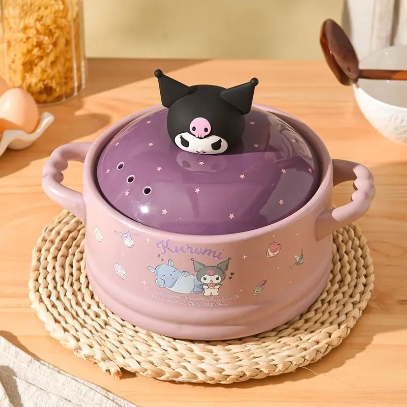 

Anime Kawaii Kuromi terracotta girl cartoon cute casserole with lid can be stewed and steamed with open fire double ear pot