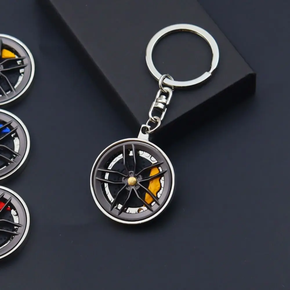 Rotatable Wheel Hub Key Chain 3D Fidget Wheel Hub&Brake Keychain Fingertip Gadget Zinc Alloy Car Accessories Keychain Gift