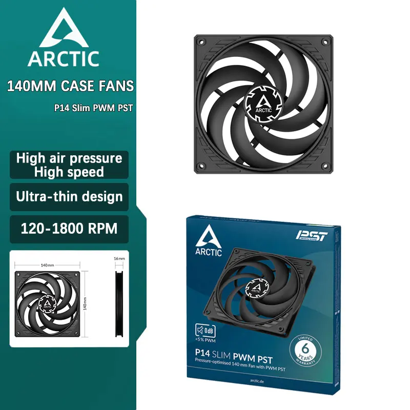 ARCTIC P14 Slim PWM PST Computer Desktop 14cm High Pressure Case Fan Large Airflow PWM Temperature Control 140mm Cooling Fans