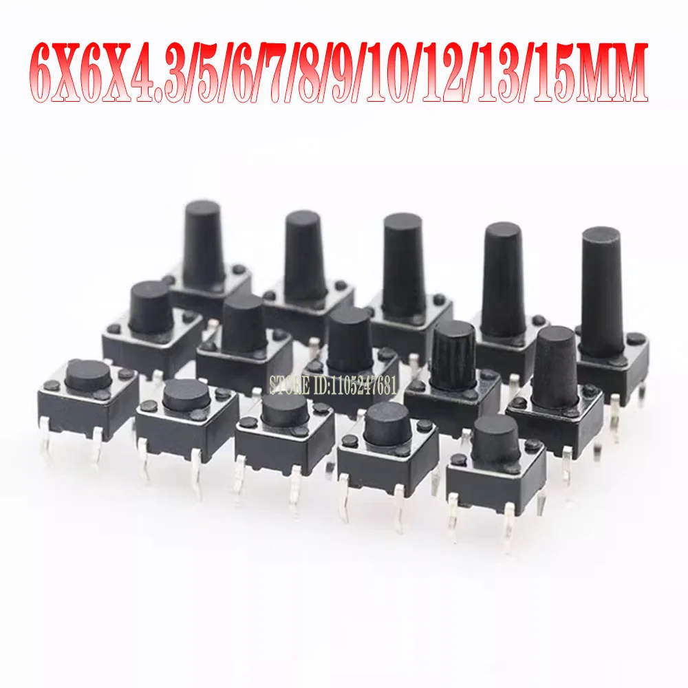 20/50pcs 6x6mm Tact Push Button Switch 4Pin DIP 6x6x4.3/5/6/7/8/9/10/12/13/15mm Micro Switch for Electronic Projects