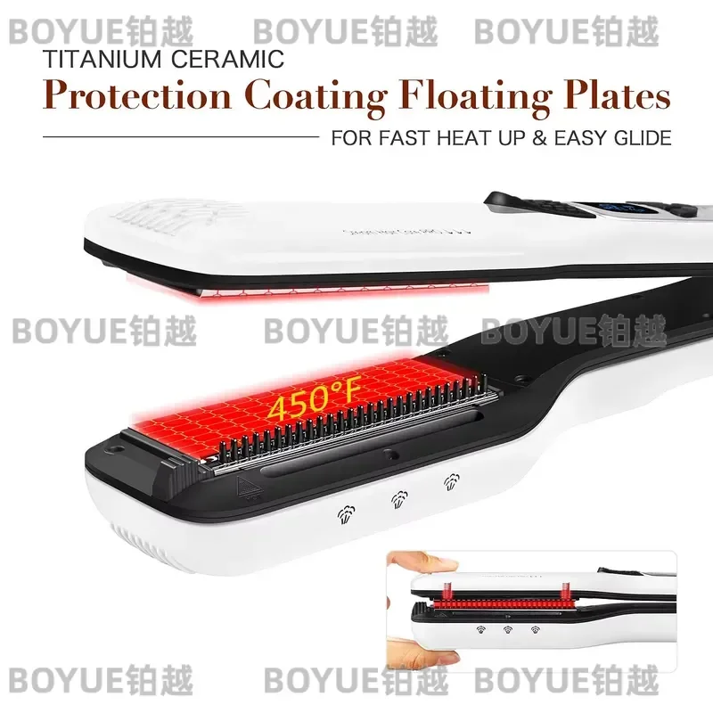 Professional Hair Straightener Heating Hot Hair Combs Dual Voltage Titanium Curling Iron Steam Flat Iron Hair Wide Plates view 5
