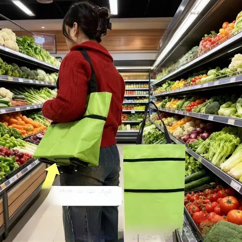 車輪付きポータブルショッピングカート手引き野菜購入用小型トロリー折りたたみ式ステンレス鋼製家族用収納ツール