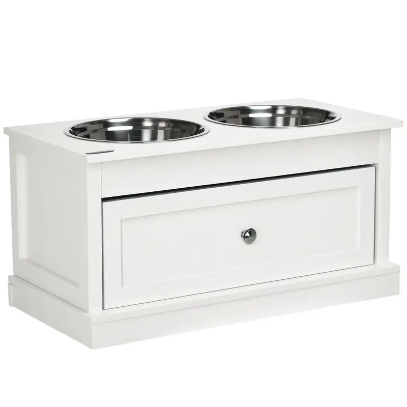 

Large Elevated Dog Bowls with Storage Drawer Containing 11L Capacity, Raised Dog Bowl Stand Pet Food Bowl Dog Feeding Station, White