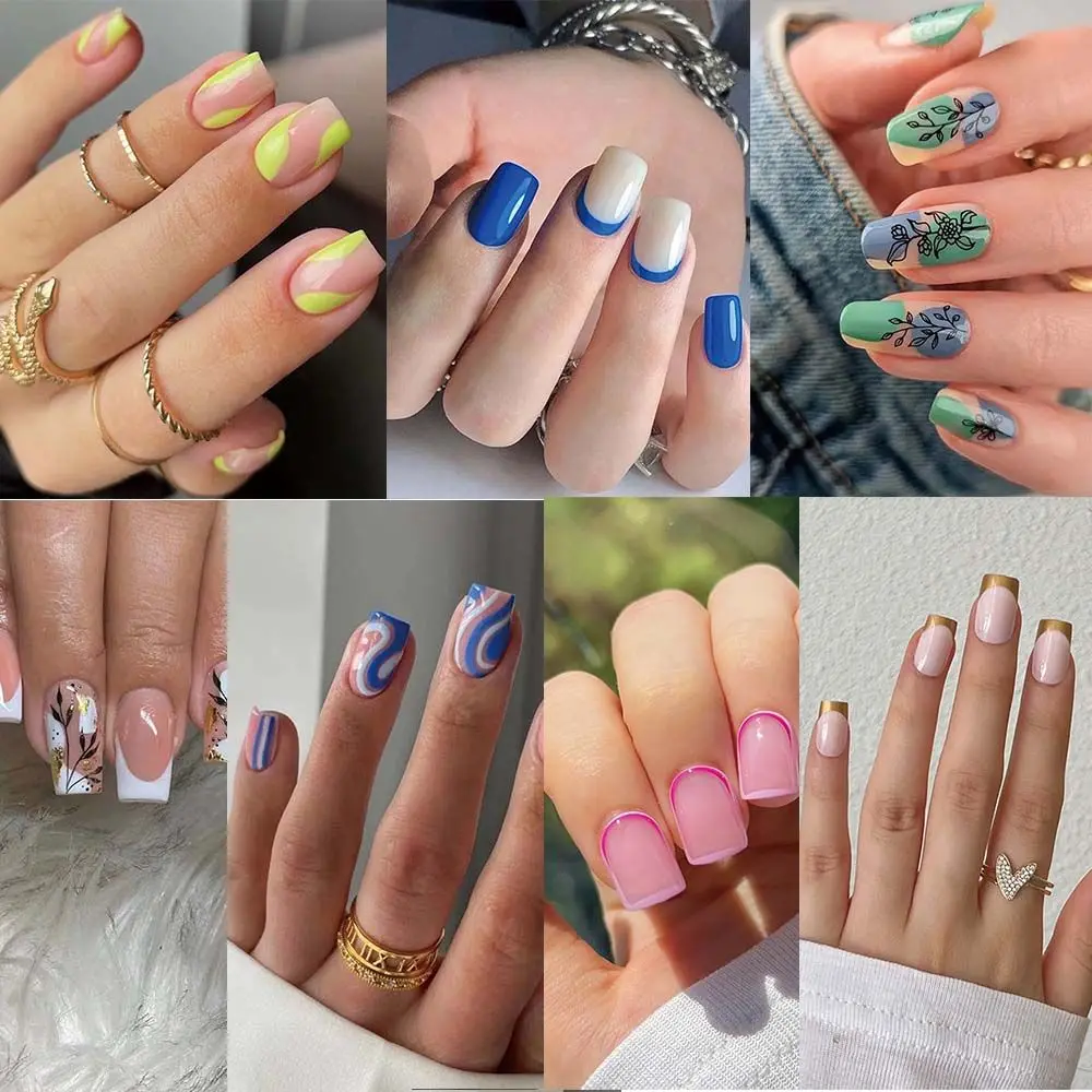 Unhas postiças com cabeça quadrada, 24 partes uma caixa, ferramenta artificial do manicure