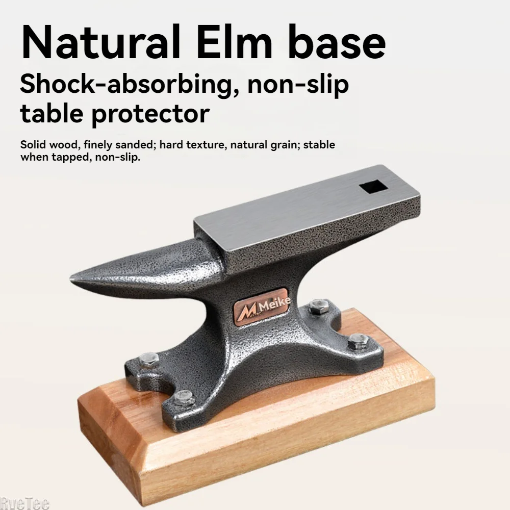 Vintage Horned Steel Anvil with Wooden Base, High Hardness Precision Tool for Jewelry DIY Parts Processing