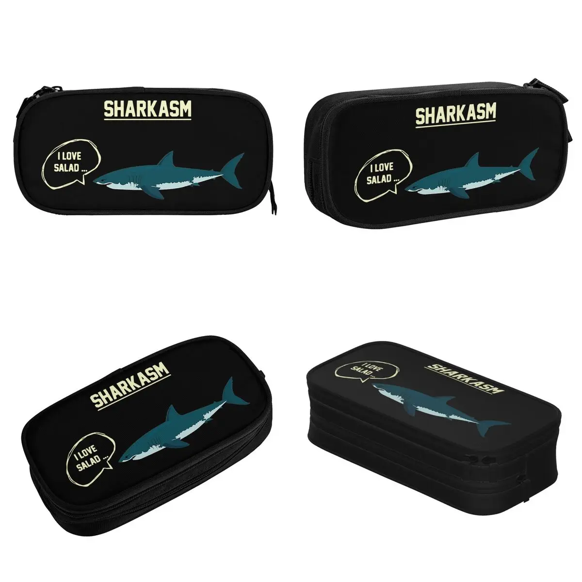 Sharkasm Ocean Pencil Cases Shark Pencilcases Pen Holder for Student Large Storage Bags Students School Zipper Stationery