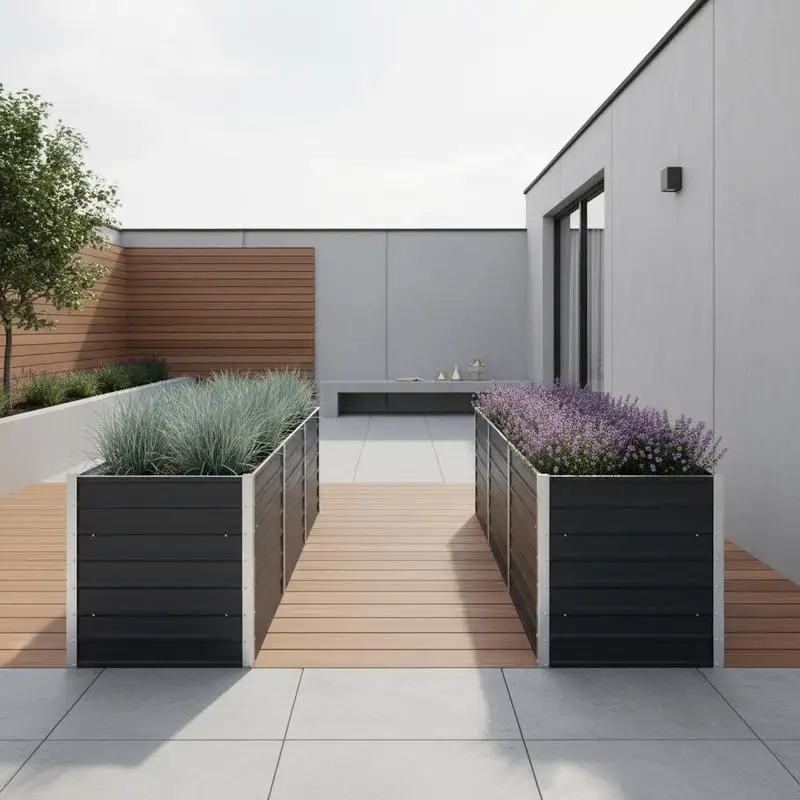 Verhoogde plantenbakken 240x40x77 cm gegalvaniseerd staal antraciet voor tuin balkon terras, robuust duurzaam roestvrij, beschermend