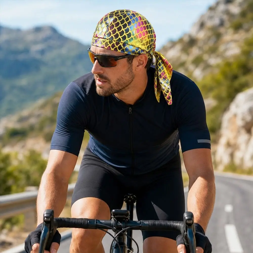 New Shiny Fish Scale Print Bandana Hat Breathable Quick Dry Sports Headscarf UV Protection Comfortable Chemo Cap Sports