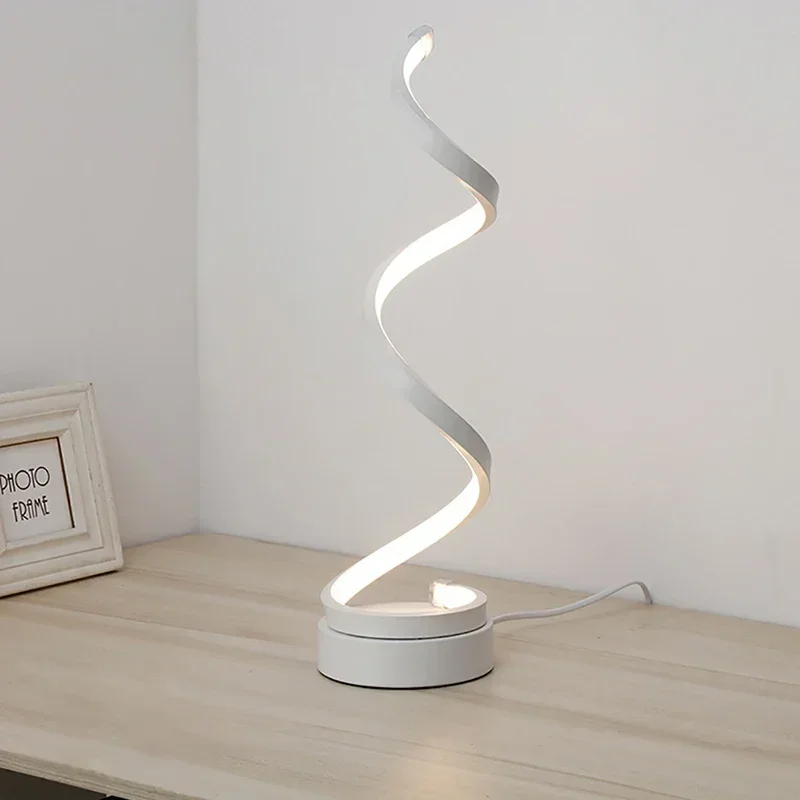 LED Table Lamp Modern Eye Protection Desktop Decorative Lights For Living Room Bedroom Bedside Study Black/white Spiral Lighting