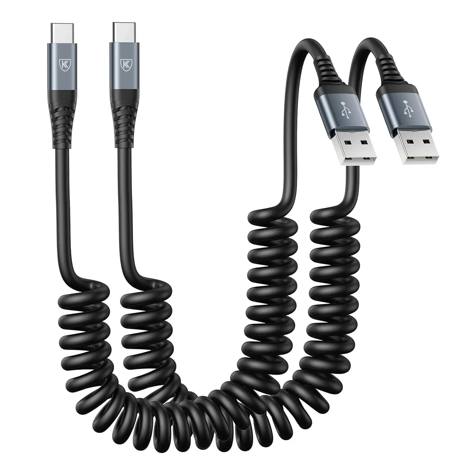 Coiled USB A to C Fast Charging Cable, 3ft 2-Pack for iPhone 16/15/Pro/Plus/Max & Samsung Galaxy