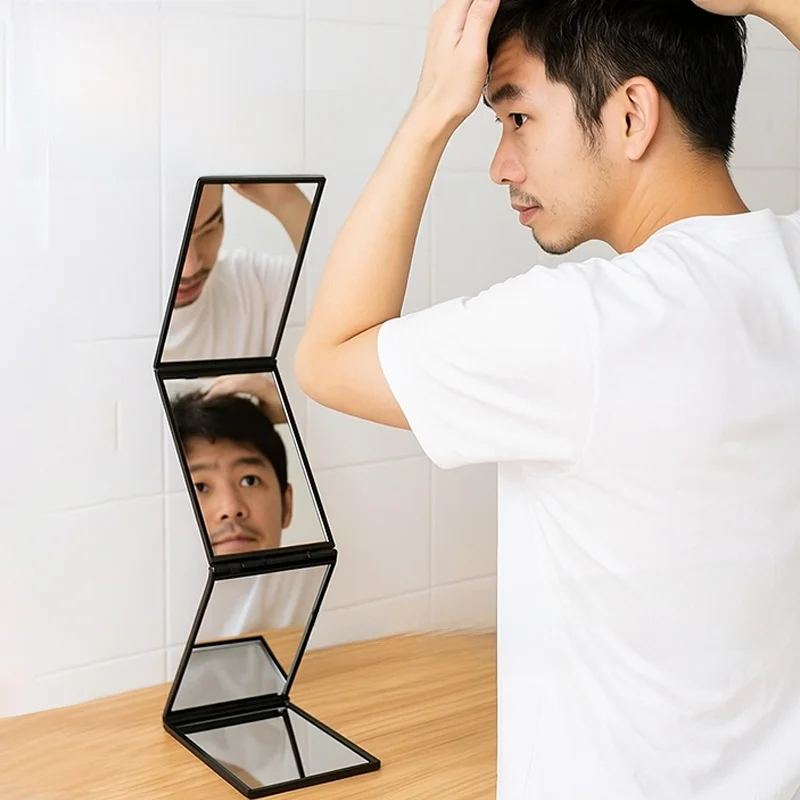 

Большое четырехстороннее портативное зеркало для макияжа, многофункциональное косметическое зеркало для ухода за собой, позволяющее видеть и заднюю часть головы