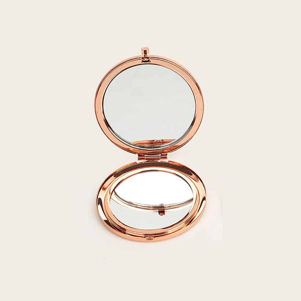 Round Double Side Metal Pocket Mirror Makeup Folding Mirror Hand Held Make Up Mini Mirror Cosmetic Gifts Purse For Travel