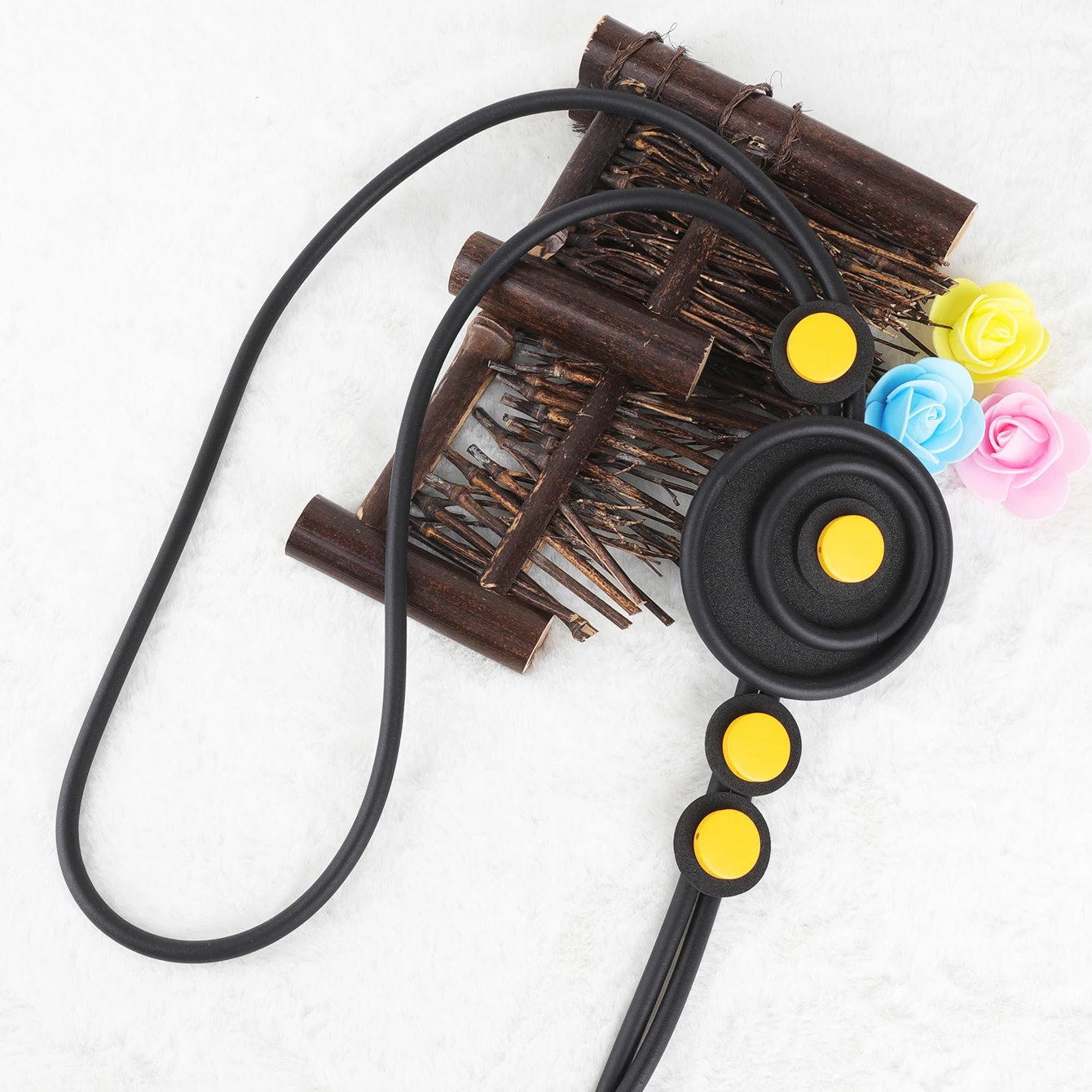 UKEBAY-Gothic Black Pendant Necklace, Rubber Chain, Bohemian, Geométrico, Round Design, Moda, Acessórios de vestuário, Novo