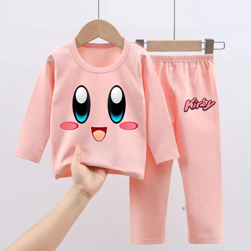 Kirbys Pajamas Pants Set Girls New Anime Expression Nightwear Trousers Kids Winter Warm Home Clothes Children Gifts Hot Sales