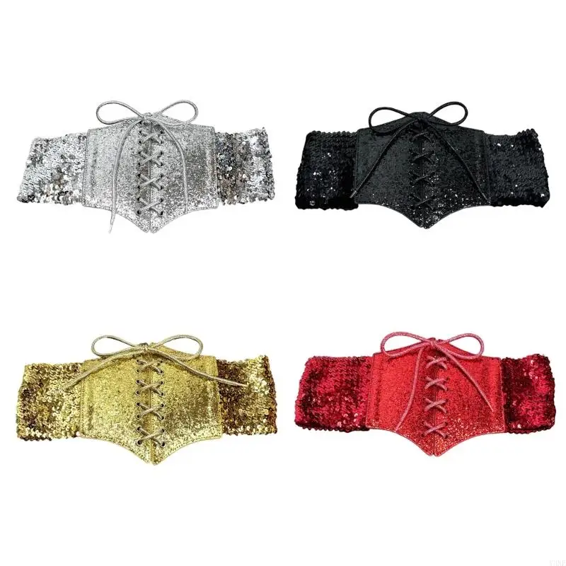 Y3neスパンコールベルトグランジウエストベルトジーンズドレス用のトレンディなスタイリッシュなグリッターコルセット