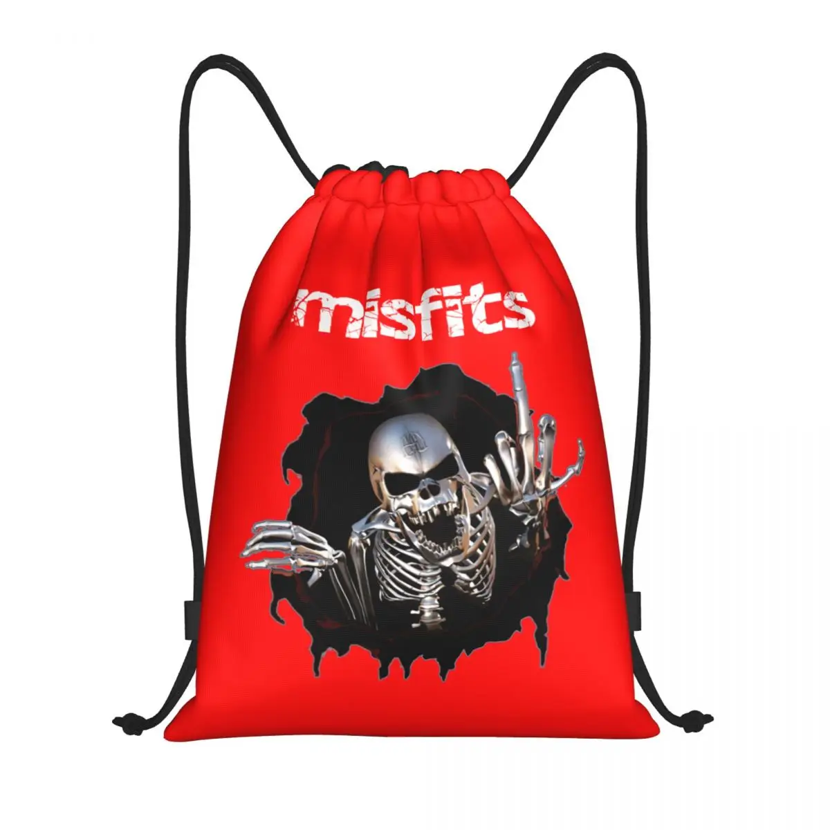 Custom Horror Rock Band Misfits Skull Drawstring Backpack Women Men Sport Gym Sackpack Portable Heavy Metal Shopping Bag Sack