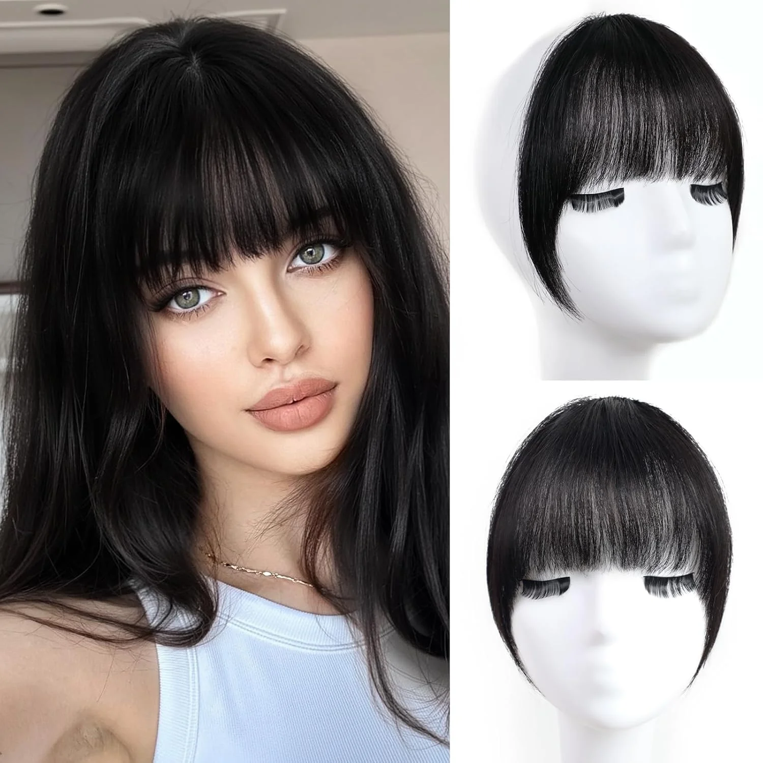 Frangia comica clip Frangia ispessita Estensioni dei capelli Capelli umani con basette Adatto per feste Donne e ragazze alla moda