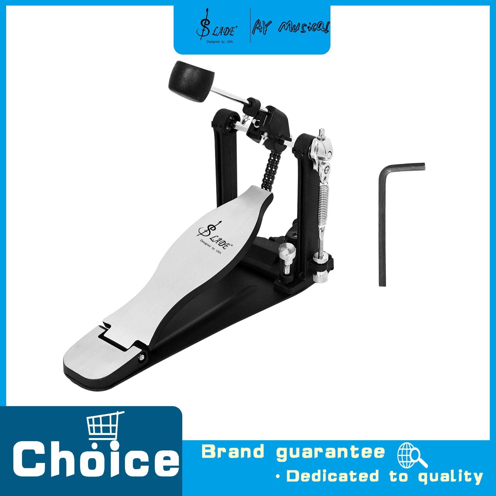 MD167 Pedal Portable Chain Anti Slip Aluminum Alloy Double Chain Drum Electronic Drums Drum Foot Pedal for Percussion Instrument