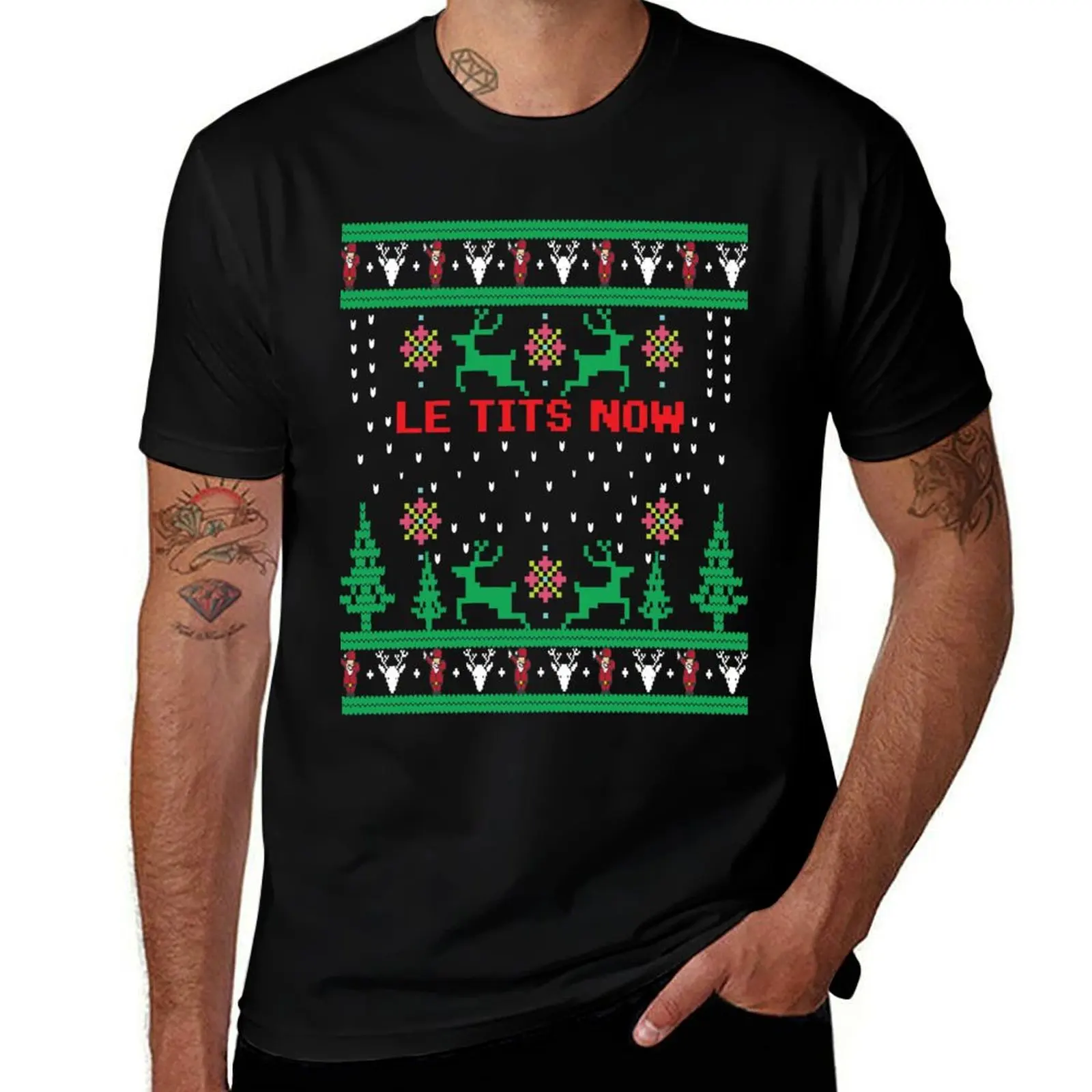 Le Tits Now Christmas Let It Snow Ugly Sweater Party Sweatshirt T-Shirt Abstract Pattern Print Top T-Shirt