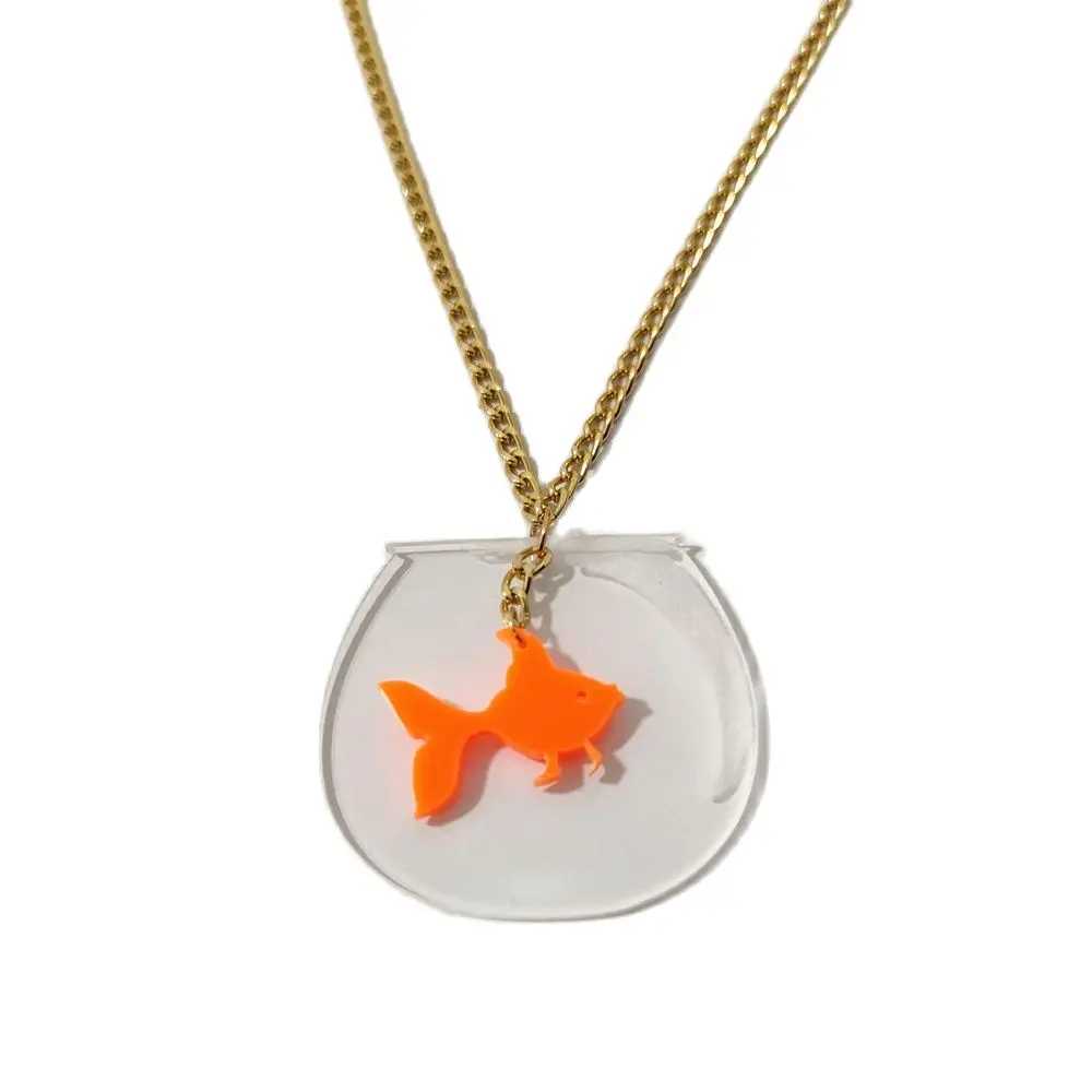 KUGUYS Cute Fashion Pendant Necklace for Women Clear Fish Tank Goldfish Acrylic Animal Jewelry Accessories