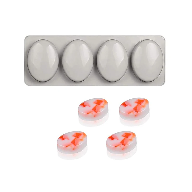 Molde de silicona ovalado de 4 agujeros para Chocolate, accesorios para hornear postres, DIY, jabón hecho a mano, pastel, gelatina, pudín, vela