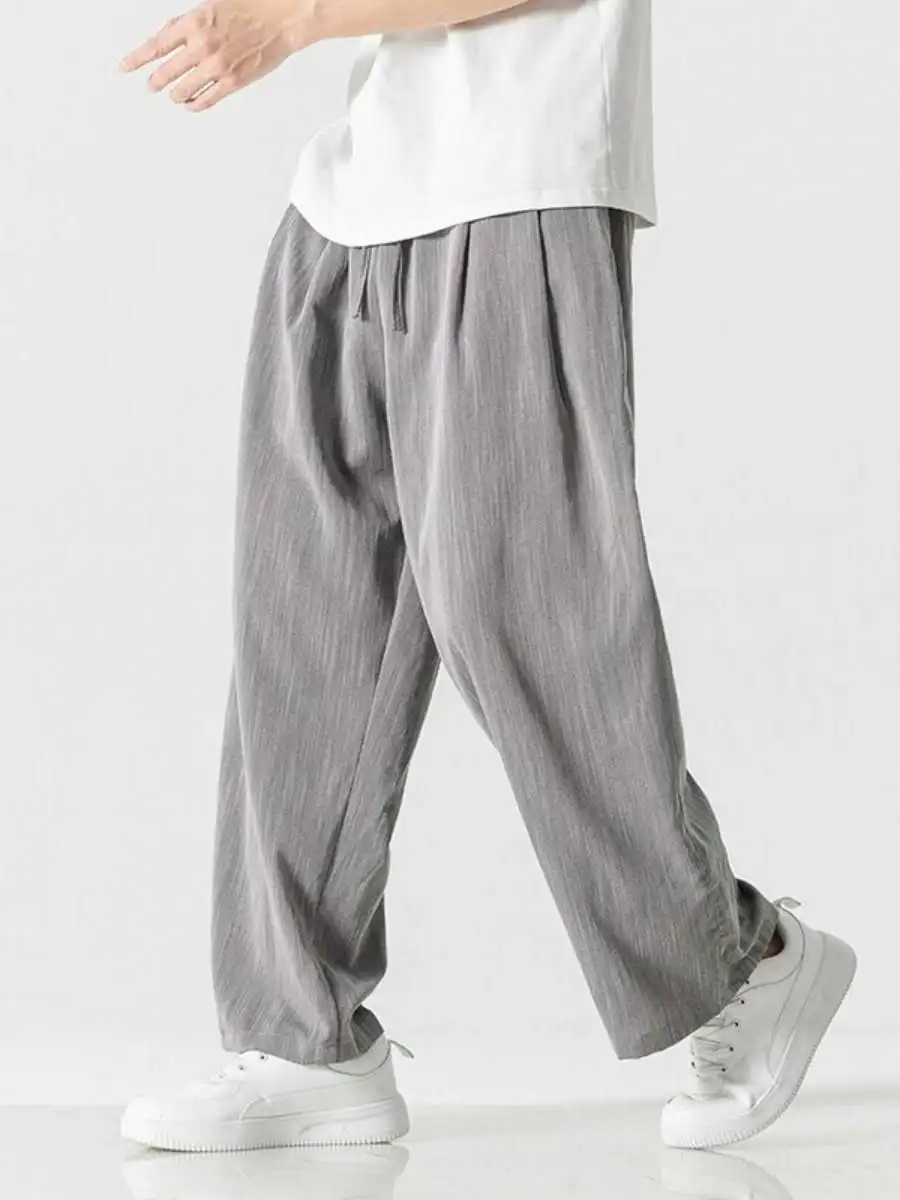 

New Summer Men's Loose Straight Leg Casual Pants Lightweight Ice Silk Cotton Linen Blend Comfortable Breathable Trousers