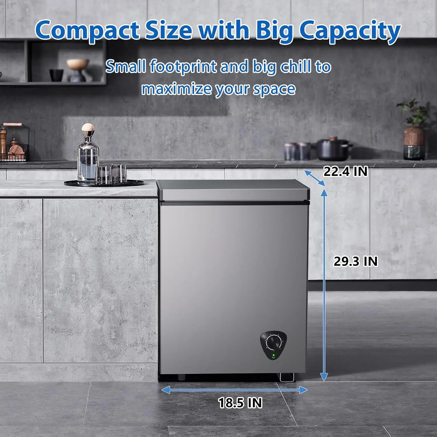 فريزر الصدر بطول 3.5 قدم مكعب مع سلة قابلة للإزالة وتبريد سريع، فريزر عميق صغير، درجة حرارة قابلة للتعديل، موفرة للطاقة