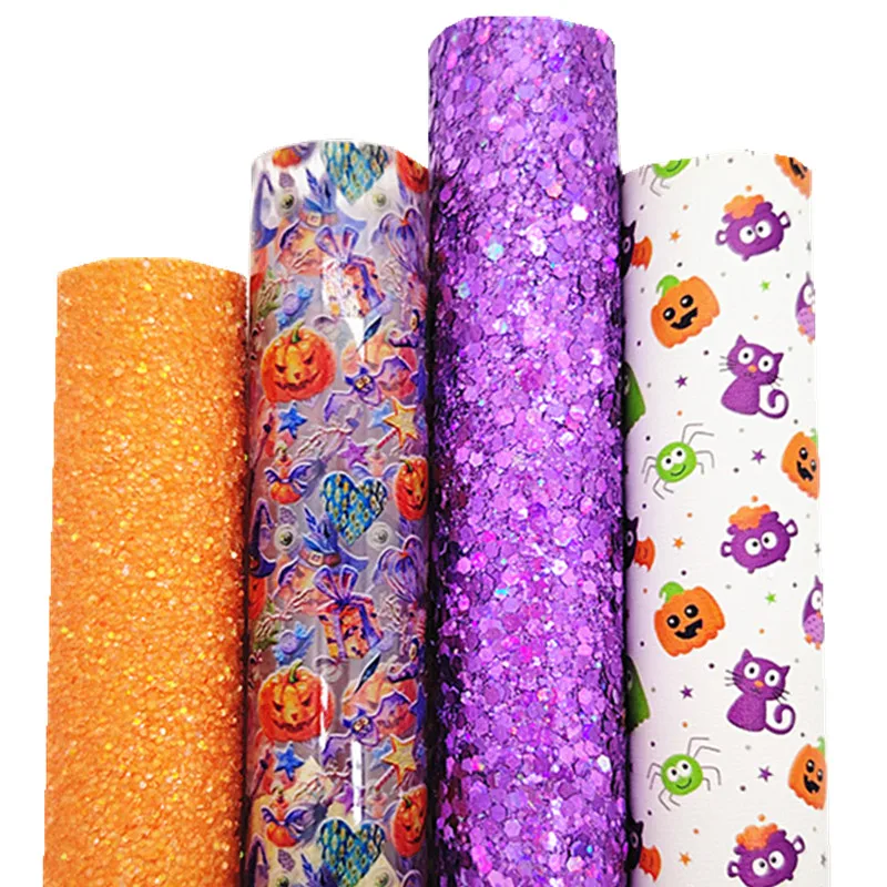 Iridescent purple Chunky Glitter Leather Sheets Felt Backing Glitter Leather Transparent JELLY Leather Halloween Rolls Q1842