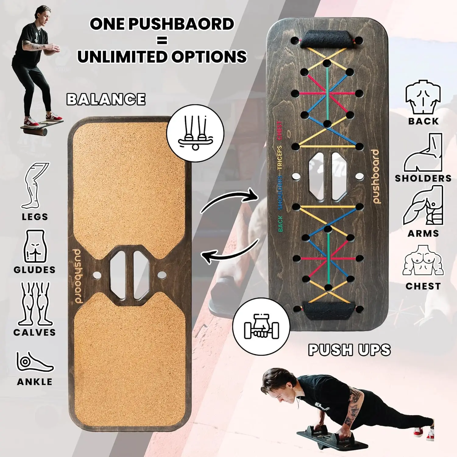 PremPush Up Board and Balance Board - Multifunctional Professional Push Up Strength Workout Equipment - Push Up Handles Included