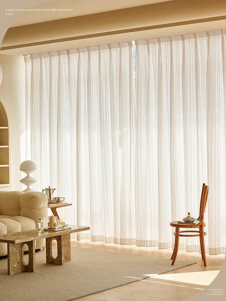 2023 French Luxury Hollowed out Sheer Curtains Transparent Screen Curtains Balcony, Living Room, Bedroom White Dream Curtains