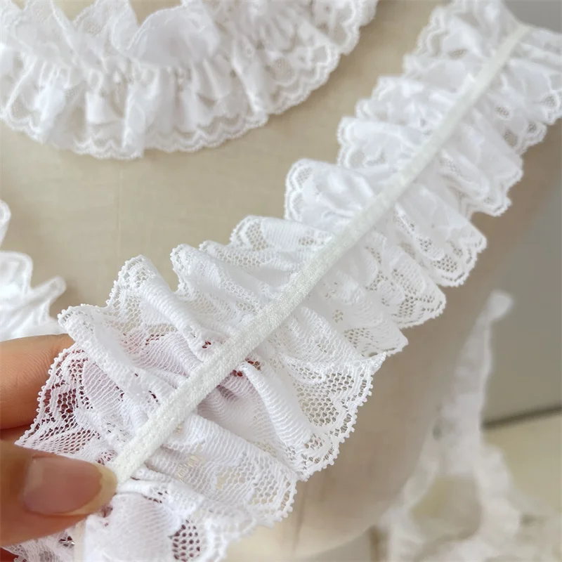 1 Yard 4CM Wide White Mesh 3D Pleated Elastic Lace for Fringes Trim Prom Party Dress Curtains Doll Sewing Accessories Supplies