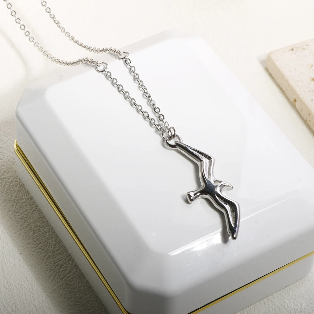 Trend ige Edelstahl t s Möwe Anhänger Halskette Vogel Charm Kette Halskette für Frauen Männer Paar Schmuck – Detail 8
