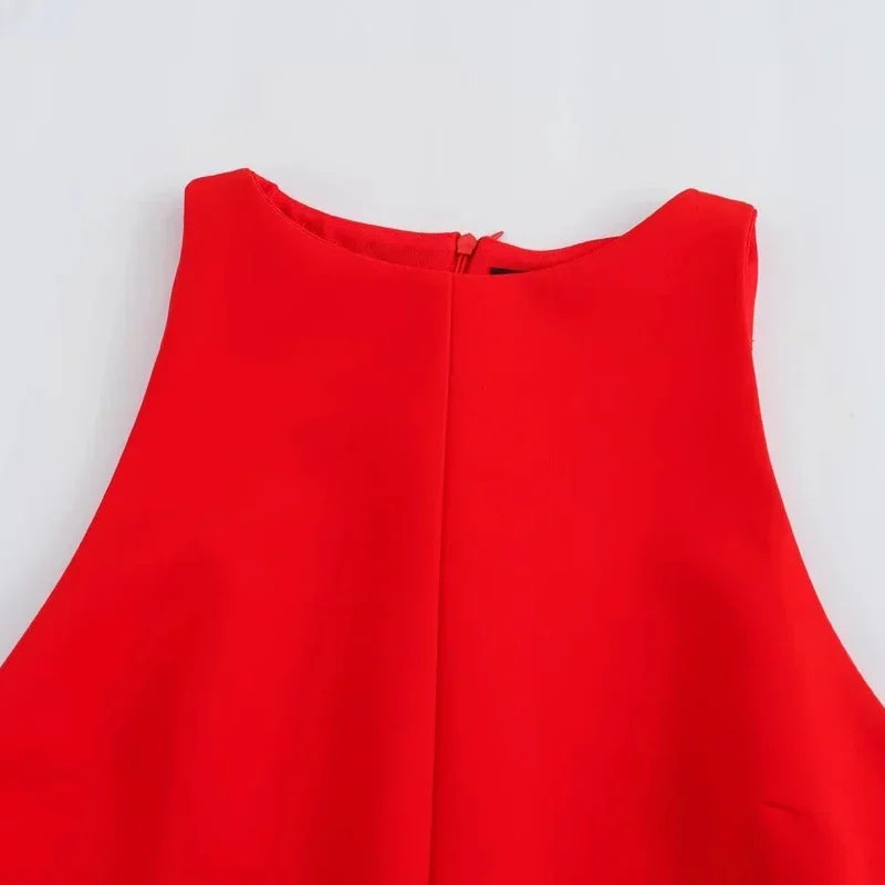 TRAF prendisole estivi da donna 2024 Mini abiti Cut-Out rosso o-collo senza maniche Tank abiti corti abiti da festa eleganti di moda