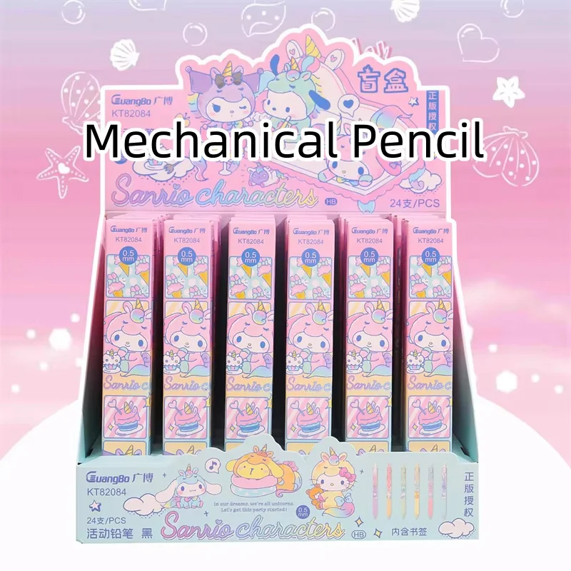 24 pcs/lot Sanrio Kuromi Melody Cinnamoroll Mechanical Pencil Cute 0.5MM Drawing Writing Automatic Pen School Office Supplies