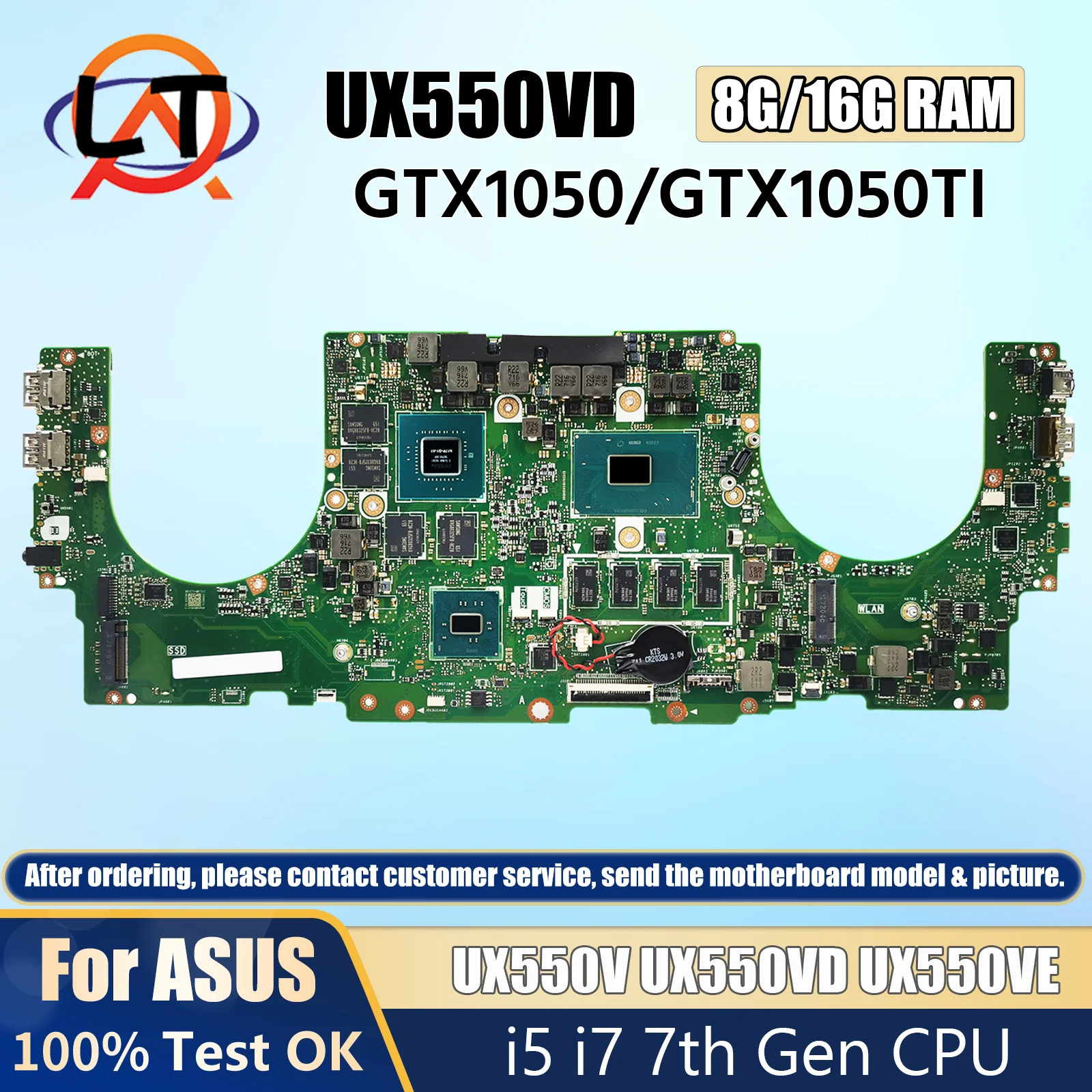 

UX550 For ASUS ZenBook UX550V UX550VD UX550VE Laptop Motherboard I5-7300H I7-7700HQ CPU GTX1050/GTX1050TI/4G 8G/16G RAM DDR4