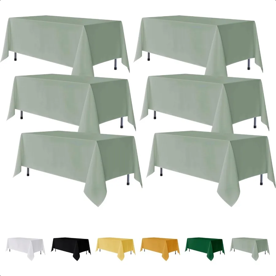 

6 Pack Sage Green Rec Table Clothes 70 x 120 Inch Wrinkle and Stain Resistant Fabric Tablecloths Washable Polyester Table Cover