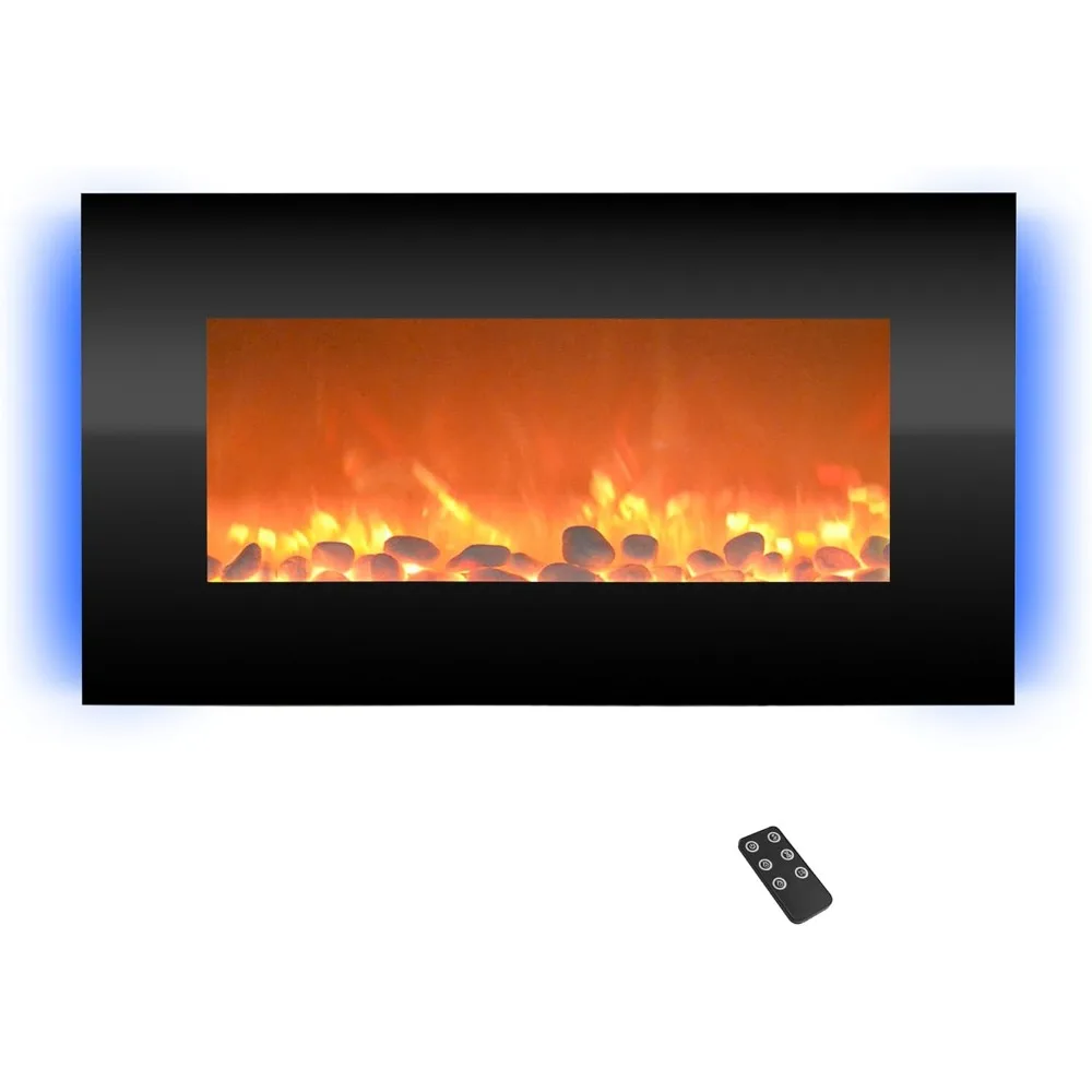 

30 Inch Wall Mounted Fireplace - 13 Backlight Colors and Remote Controlled LED Flames, Heat, and Brightness